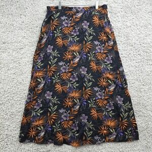 Sag Harbor Skirt Womens Medium Black Floral Midi Tropical Cottage Whimsigoth